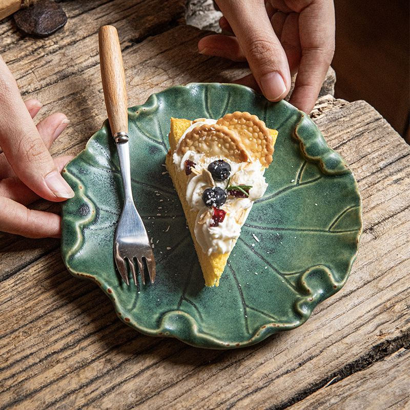 高顏值復古粗陶茶點盤