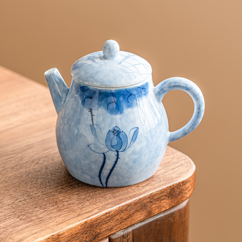 手繪藍蓮花集鼎壺