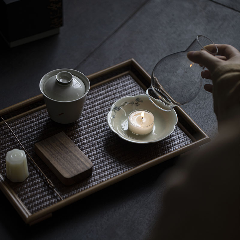 手繪蝴蝶梅花玻璃燈罩陶瓷燭臺