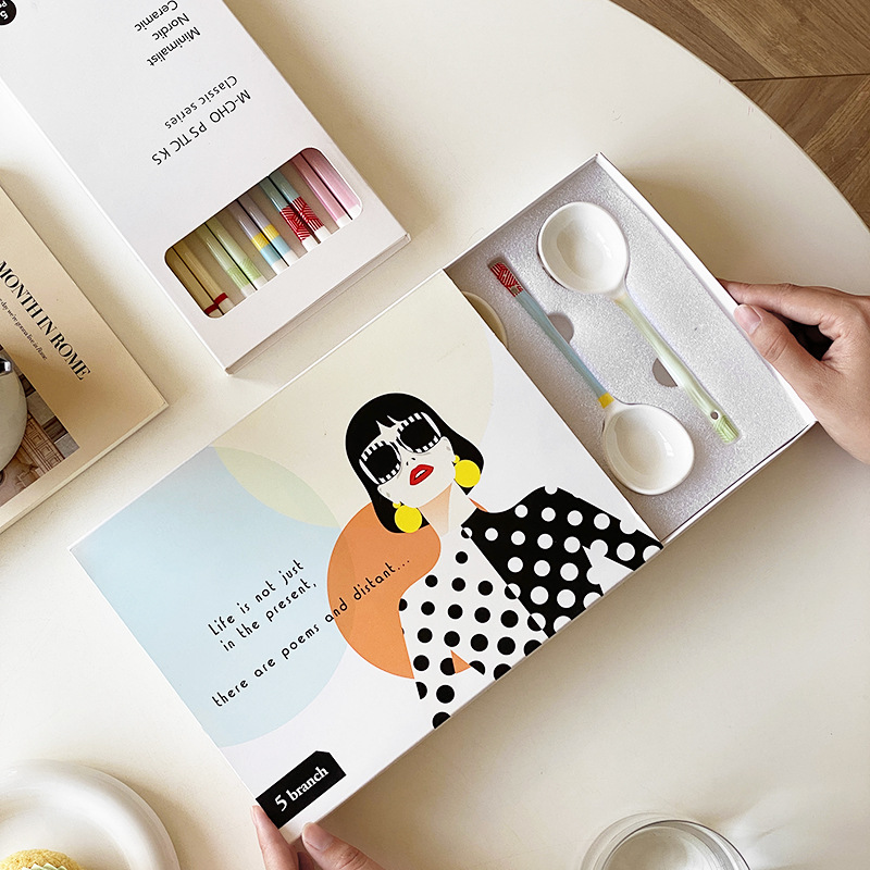 馬卡龍撞色少女心陶瓷勺子筷子套裝