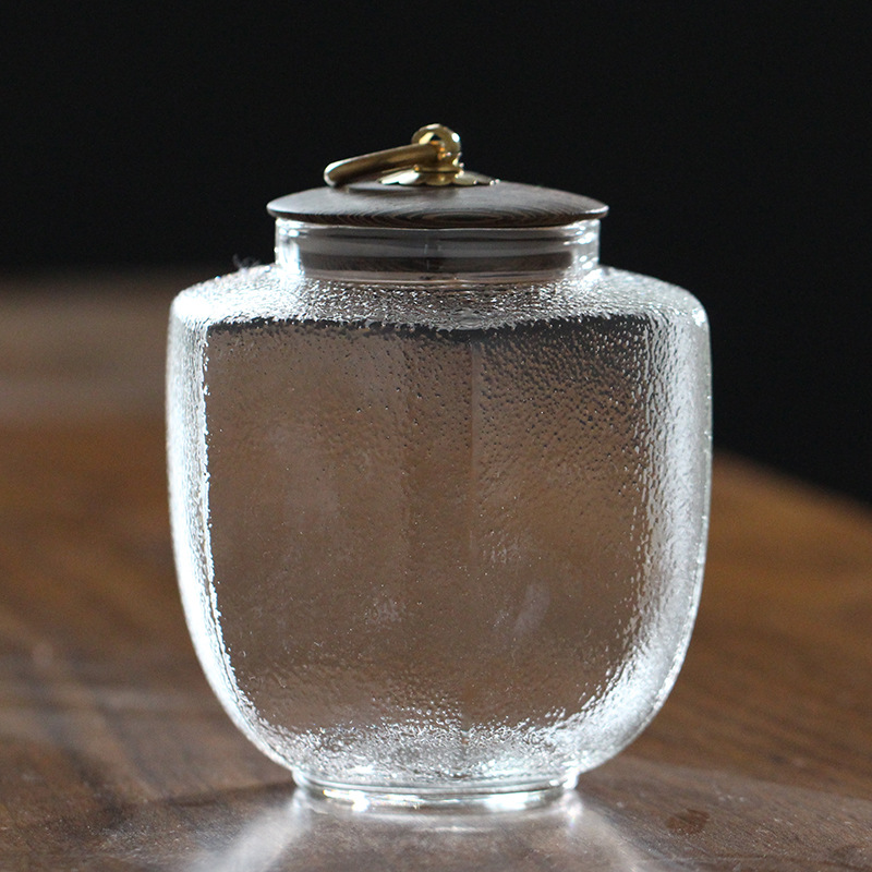 日式錘紋復古銅扣玻璃茶倉