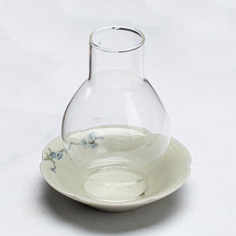 手繪蝴蝶梅花玻璃燈罩陶瓷燭臺