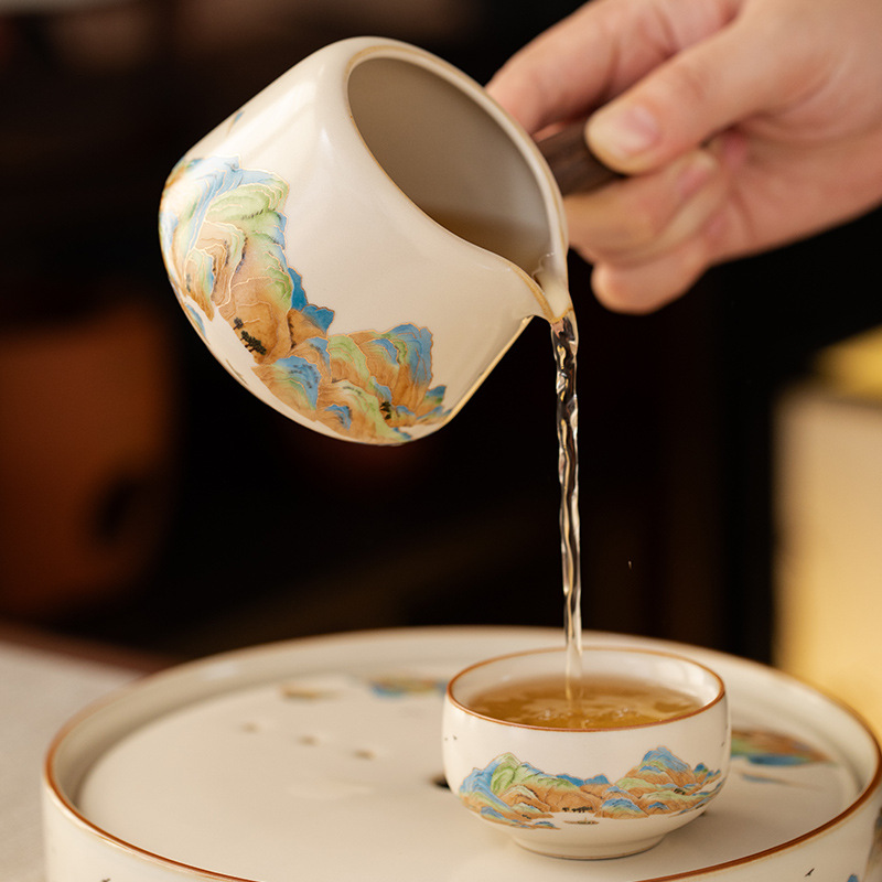 汝窯江山側把公道杯