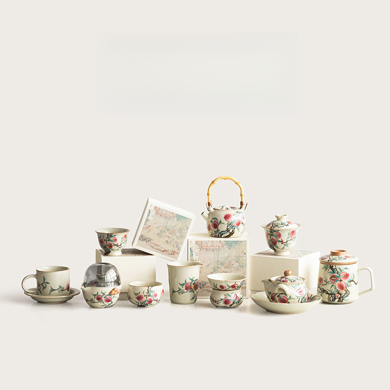 汝窯粉彩九桃茶具