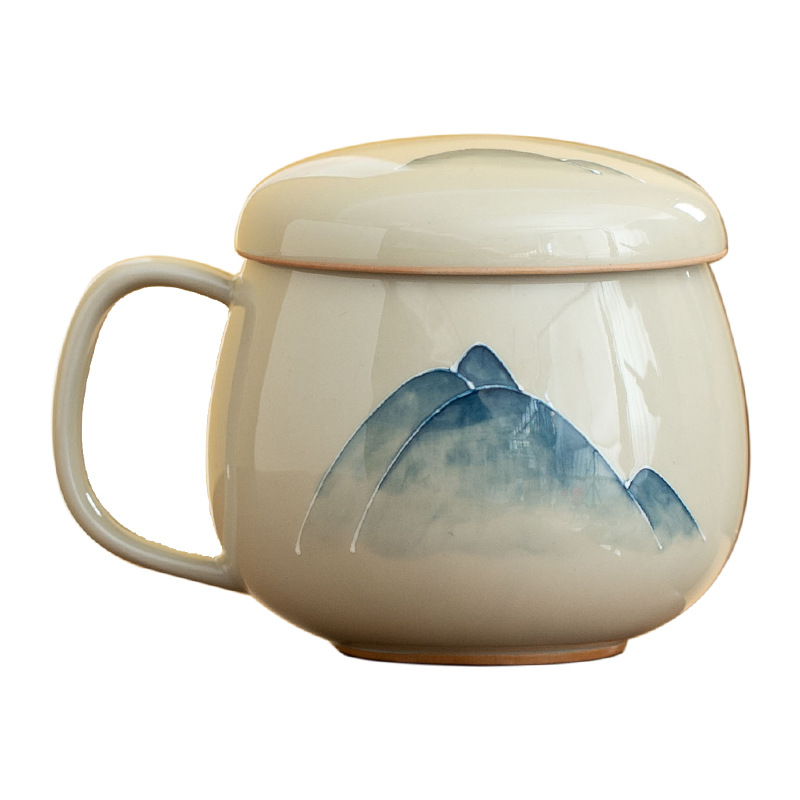 手繪浮雕遠山辦公杯
