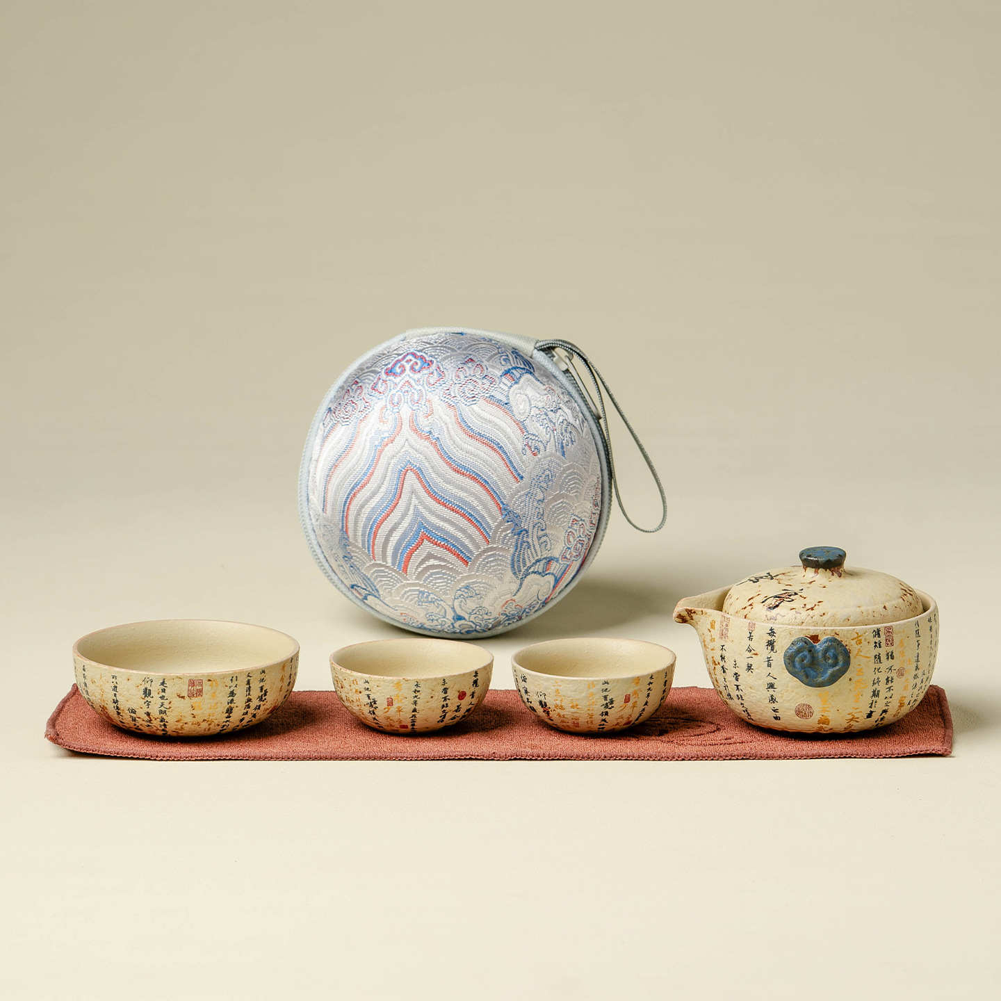 青花火石紅蘭亭序旅行快客杯