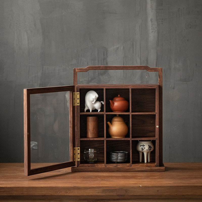 黑胡桃木新中式帶門多寶閣