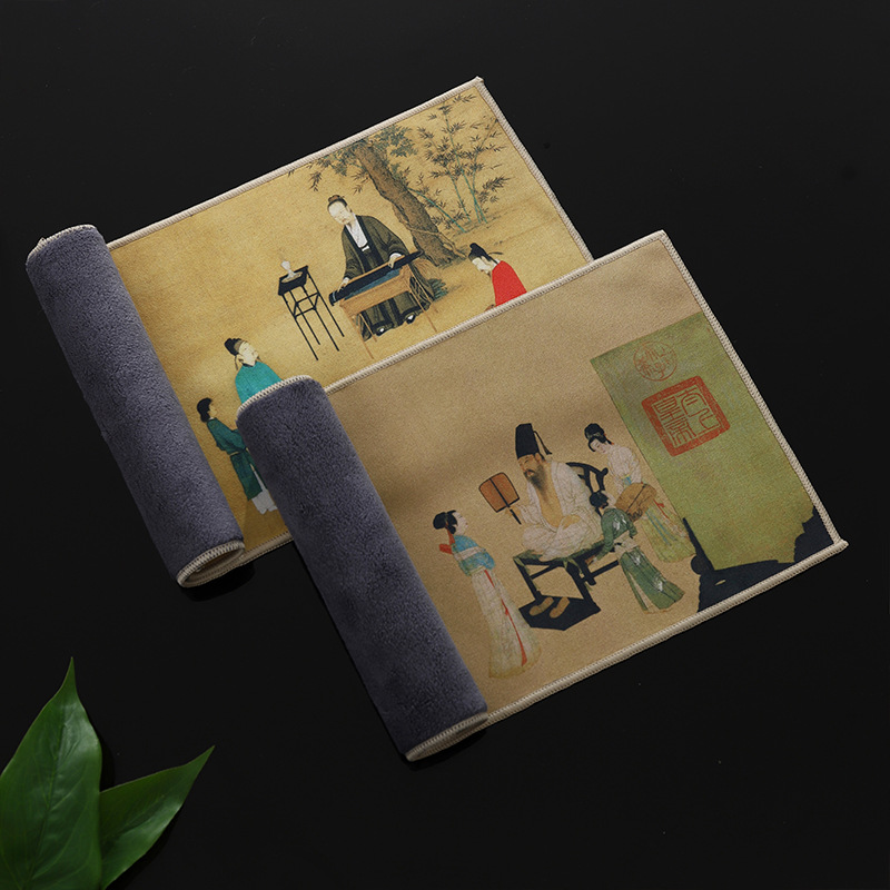 麂皮絨高檔茶巾中式復古彩繪茶墊