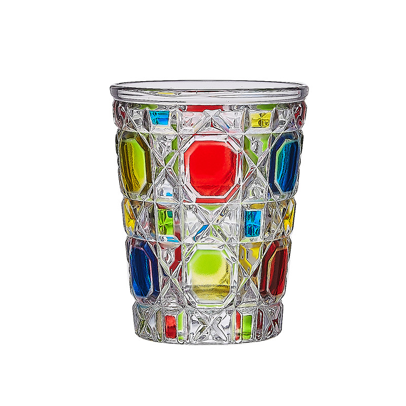 復古輕奢格紋水晶玻璃咖啡杯