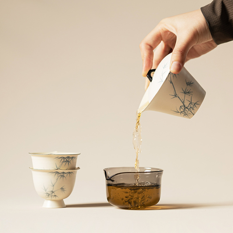 粉引手繪竹清風茶具套組