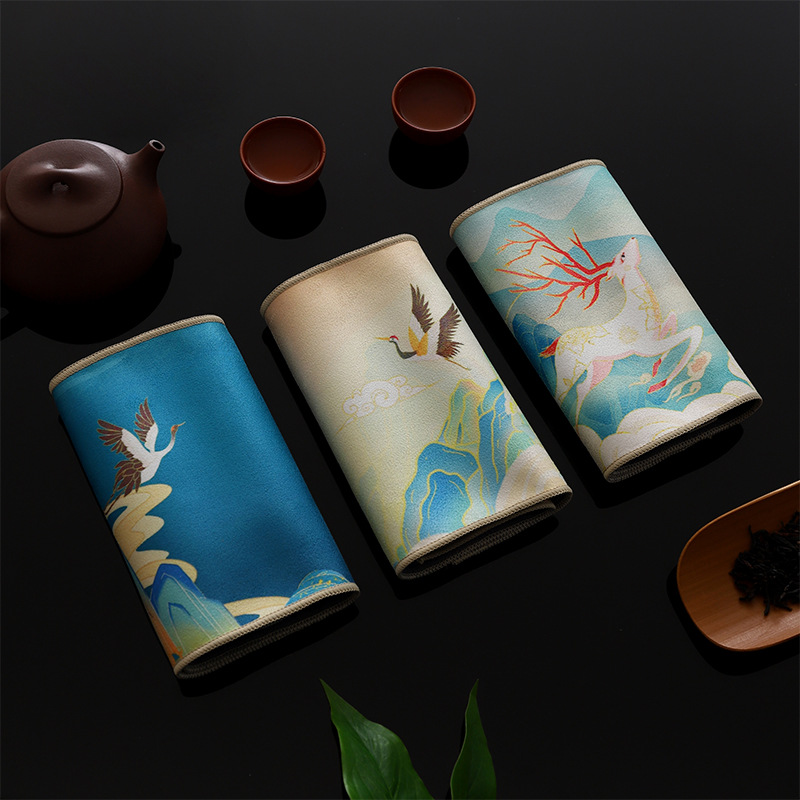 麂皮絨高檔茶巾中式復古彩繪茶墊