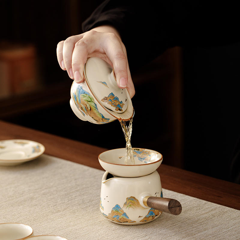 千裡江山側把茶壺茶具套裝