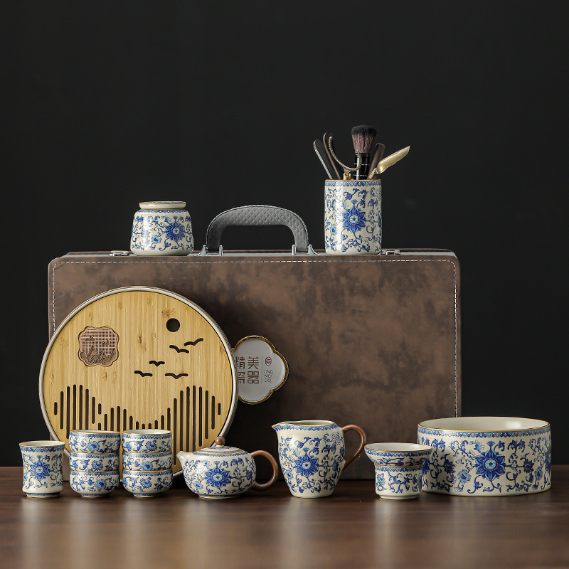 青花纏枝蓮高檔輕奢汝窯茶具套裝