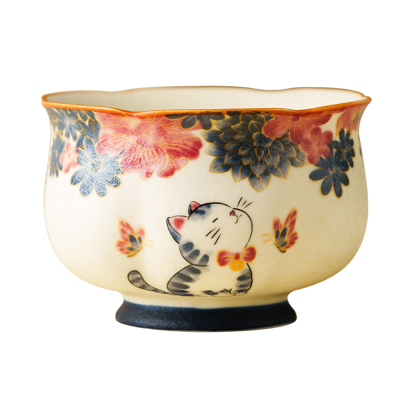 岩礦白蝶戀花萌貓花瓣杯