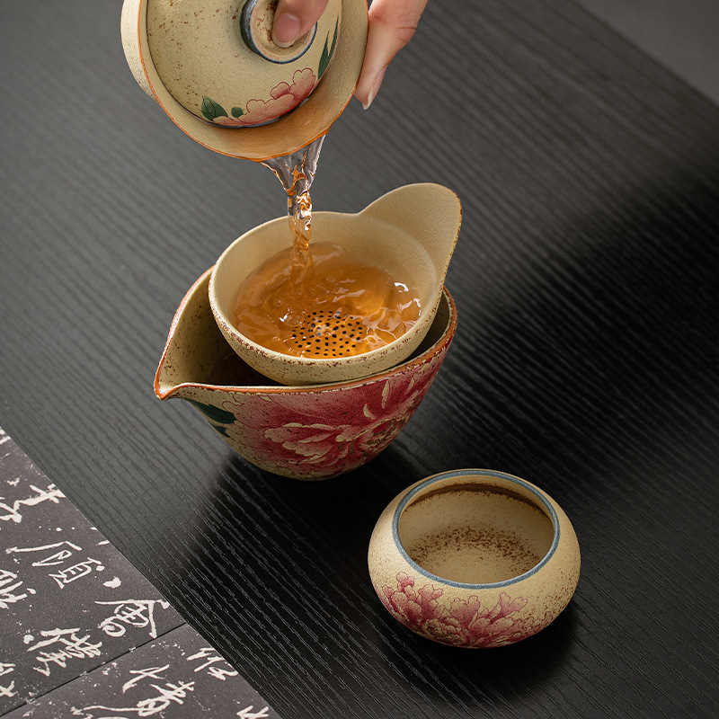 火石紅復古陶瓷茶漏組