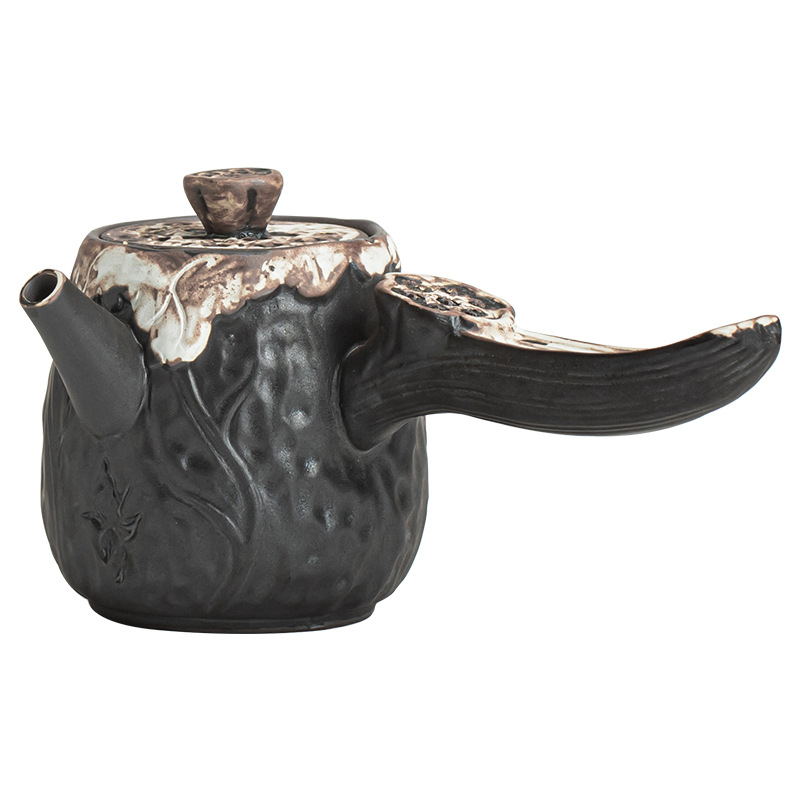 侘寂風粗陶手工側把壺