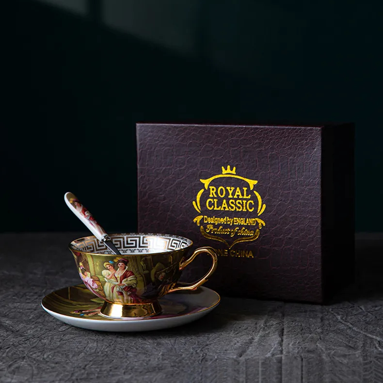 英倫油畫復古典雅咖啡杯碟套裝