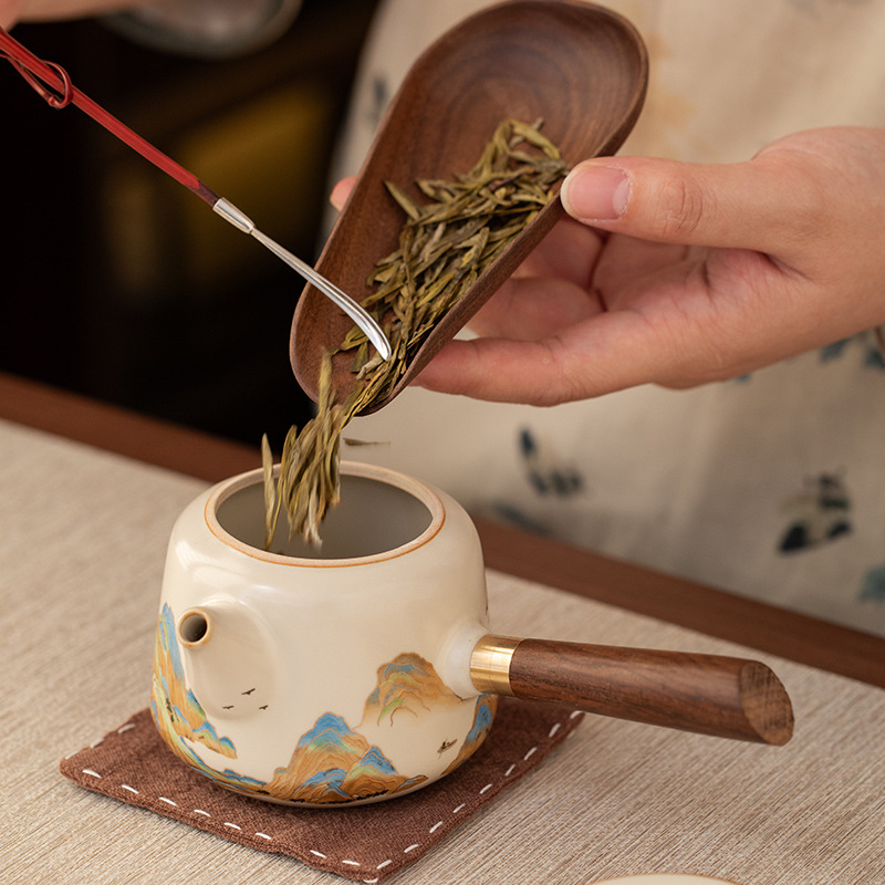 汝窯千裡江山側把壺