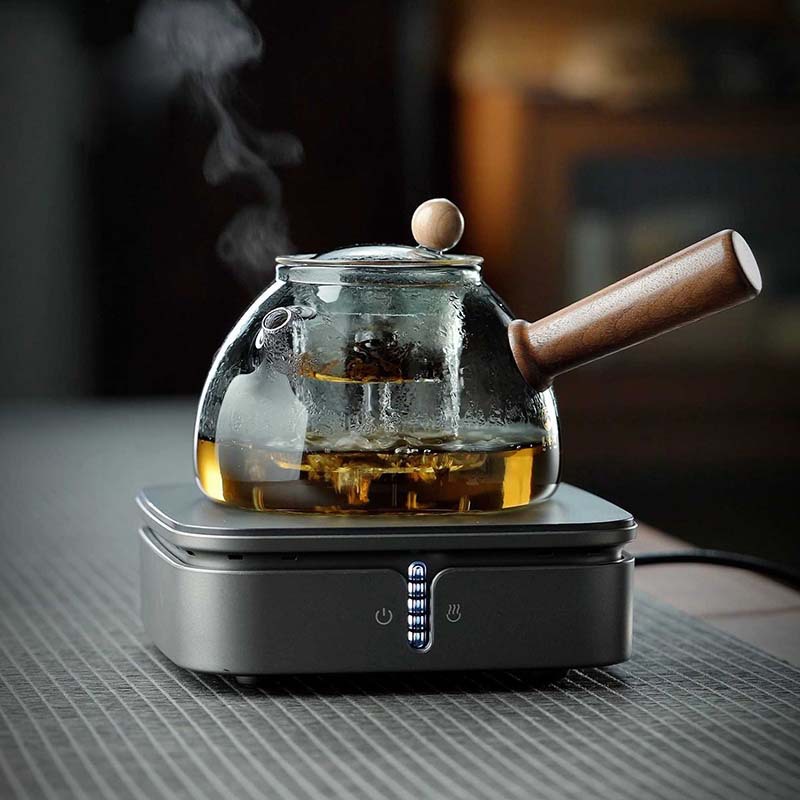 玻璃蒸煮一體木側把煮茶壺