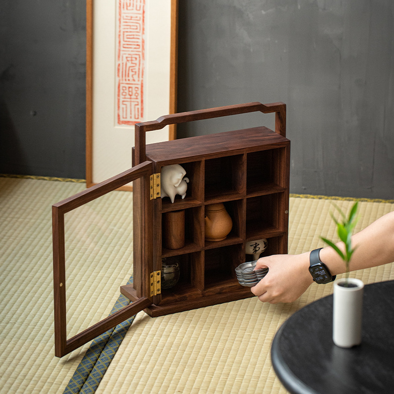 黑胡桃木新中式帶門多寶閣