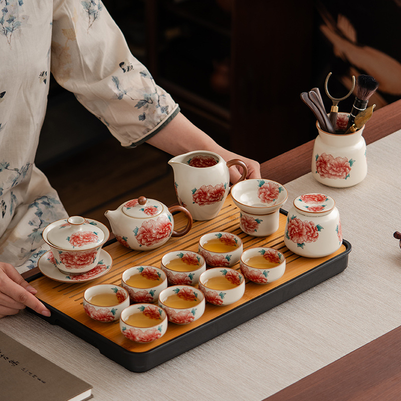 汝窯牡丹花茶具套組