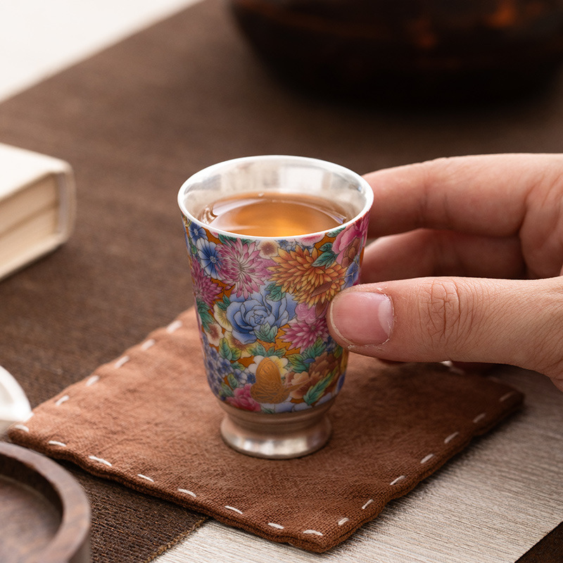 琺瑯彩999鎏銀品茗杯