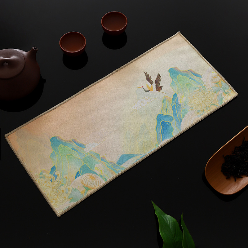 麂皮絨高檔茶巾中式復古彩繪茶墊