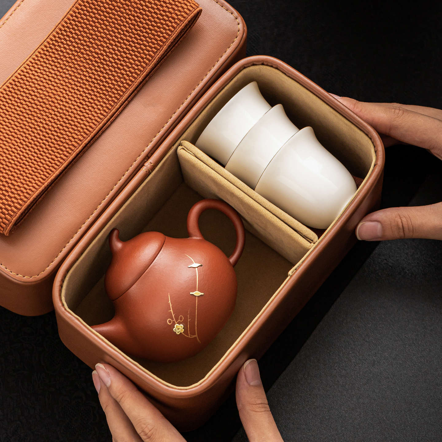 鋦釘梅花枝便攜式旅行茶具一壺三杯