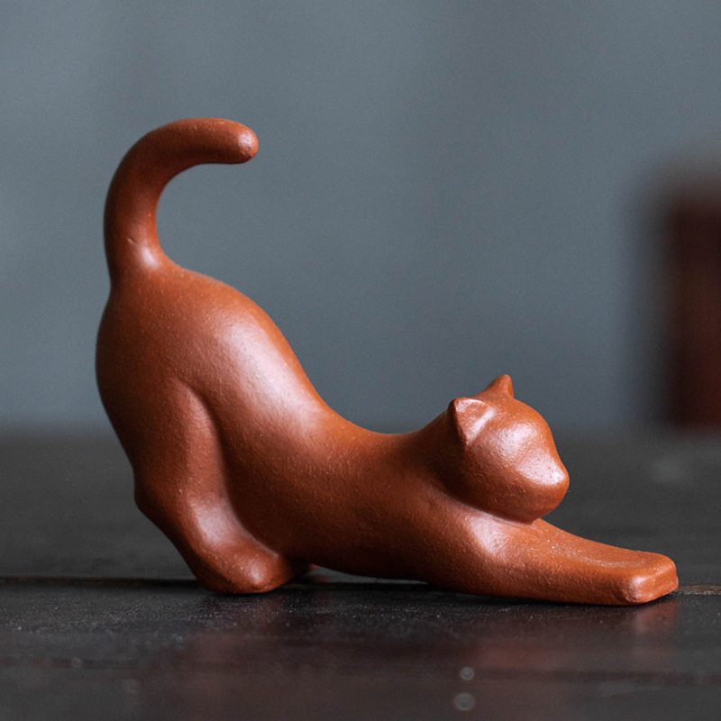 紫砂茶寵貓擺件