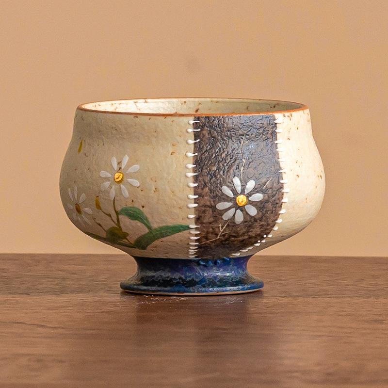 青花火石紅高足禪定杯