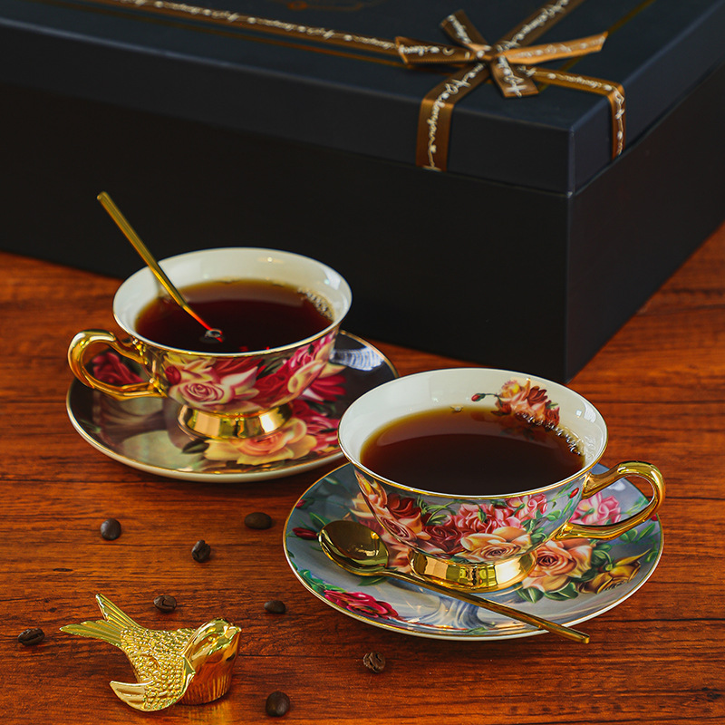 玫瑰歐式骨瓷咖啡杯杯碟套裝