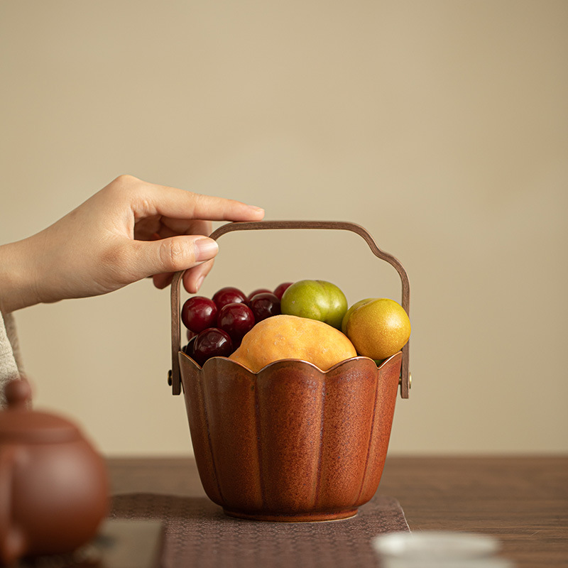  陶瓷手提果籃零食糖果點心盤