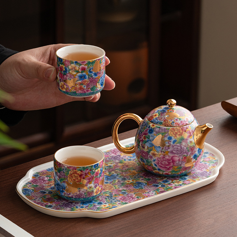 描金萬花琺瑯彩茶具禮盒套裝