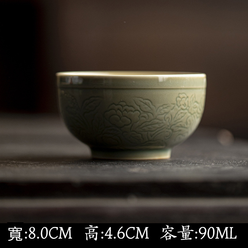 越窑青瓷雕刻主人杯