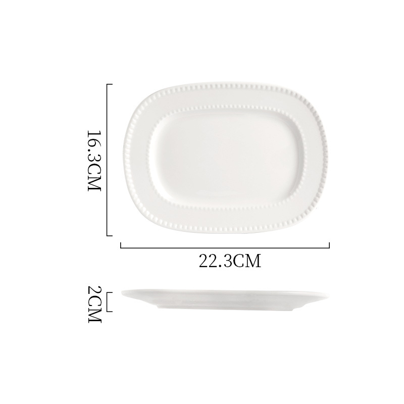 北歐風純白陶瓷花邊圓盤方盤