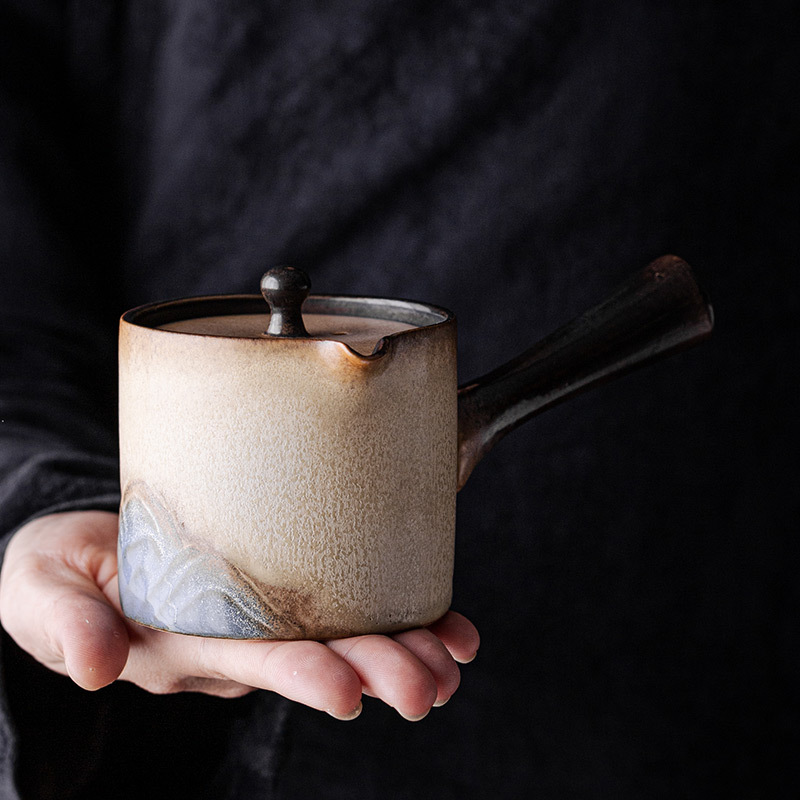 蒼山釉燒側把壺