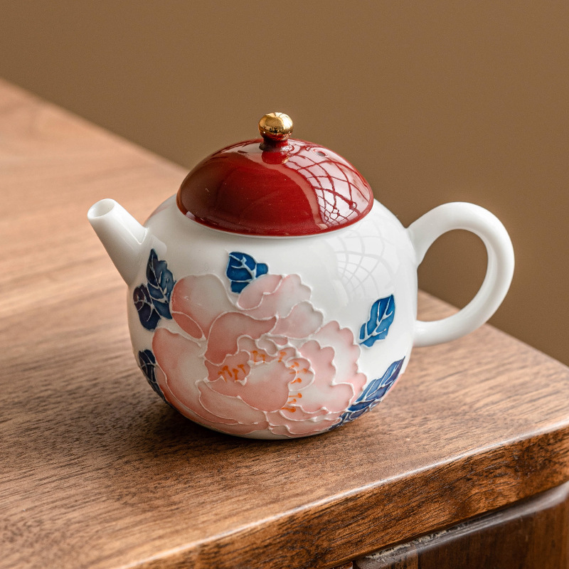手繪描金牡丹茶壺