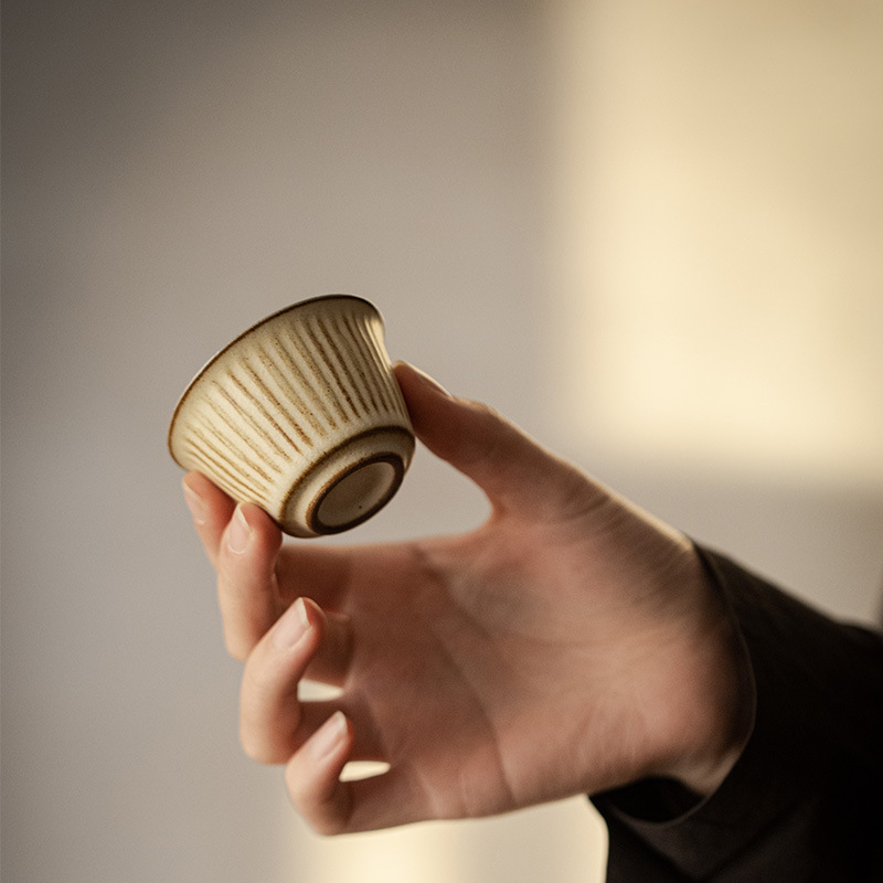 侘寂風日式粗陶條紋茶杯