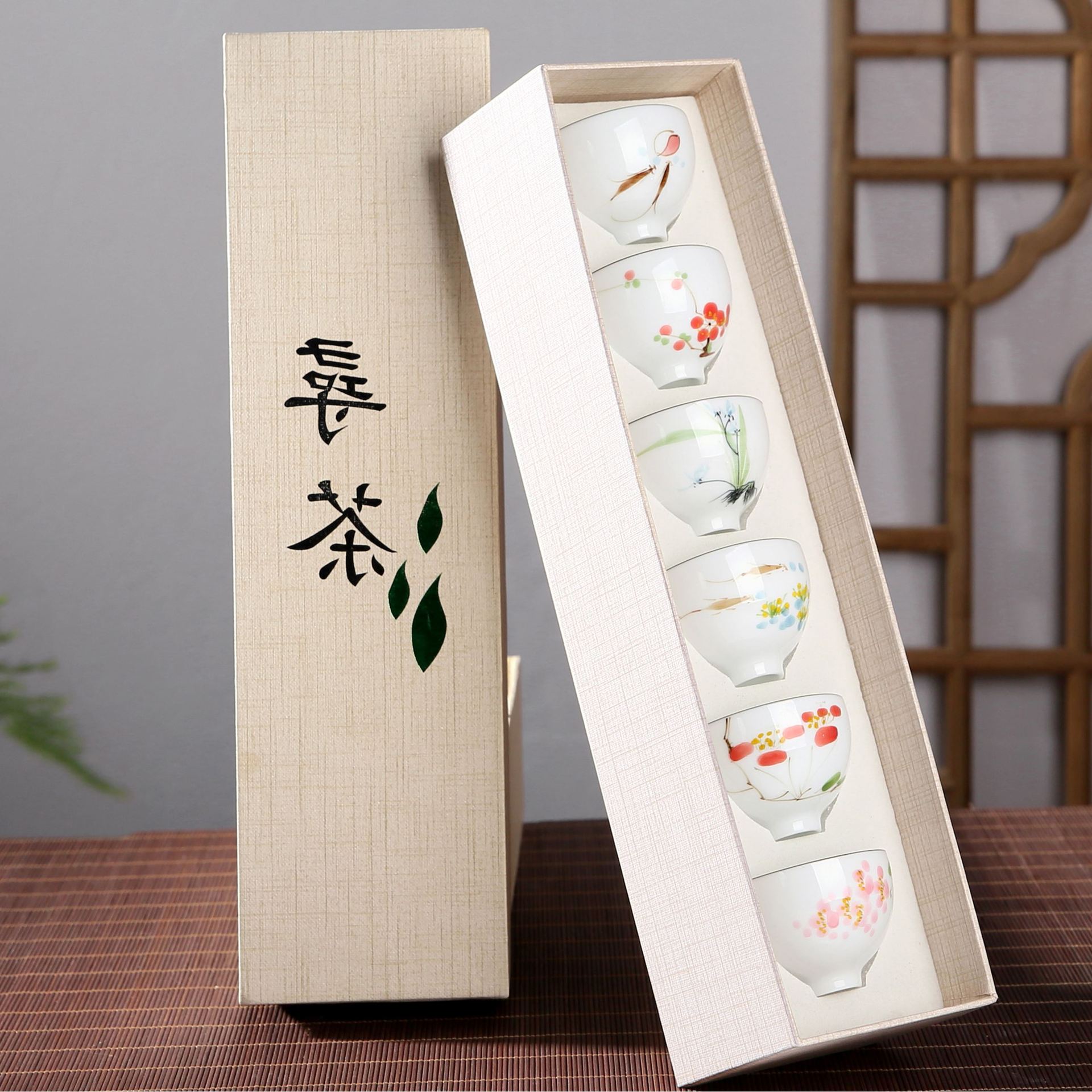 手繪白瓷茶杯套裝