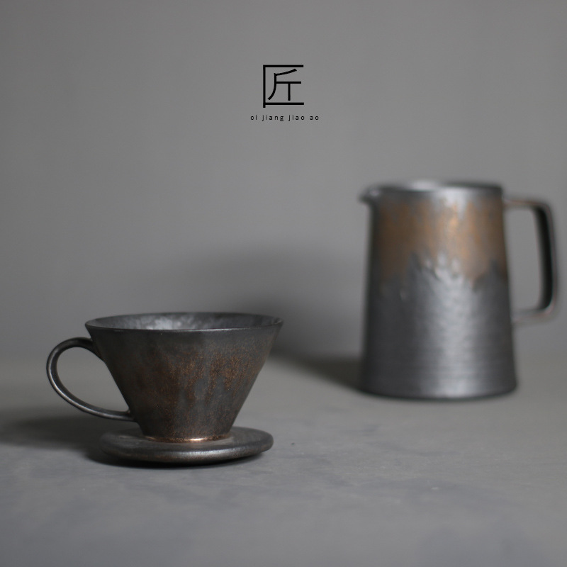 V60陶瓷手沖鎏金咖啡壺套裝