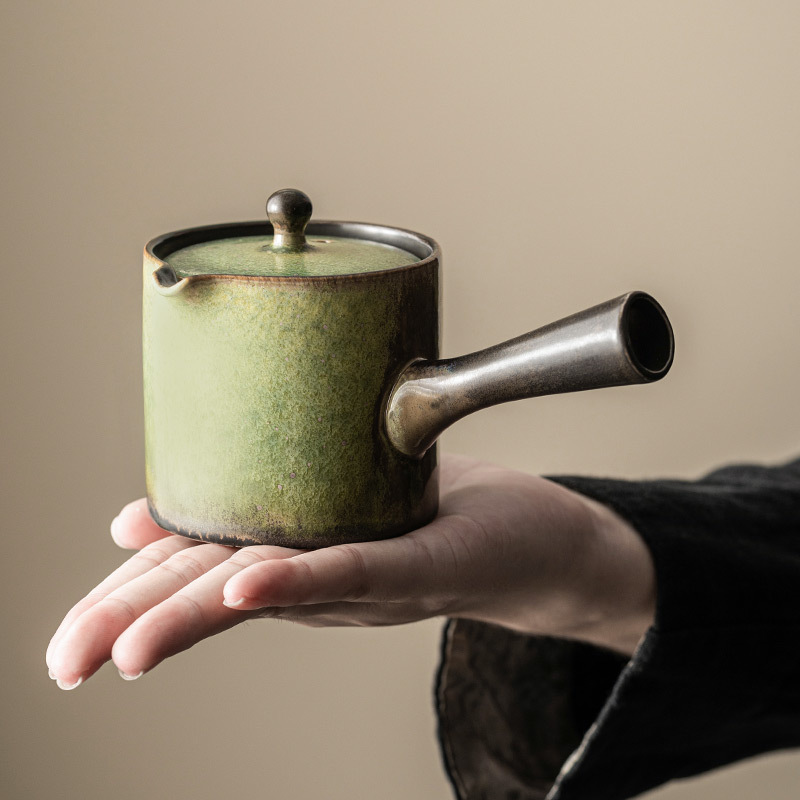 窯變復古瑪瑙入釉側把壺