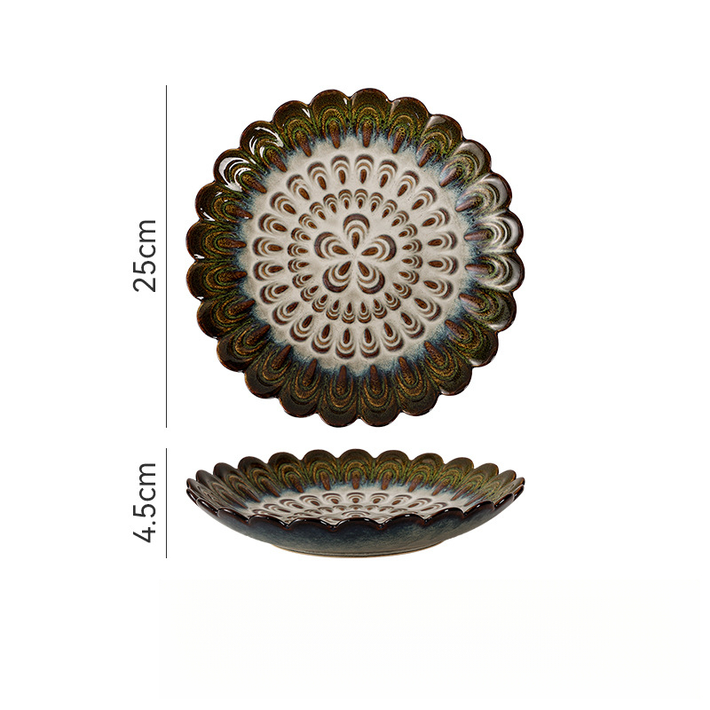 日式窯變陶瓷花瓣盤