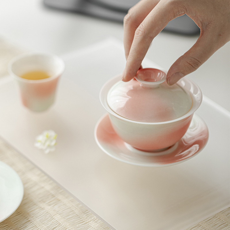 西柚茉莉陶瓷三才蓋碗