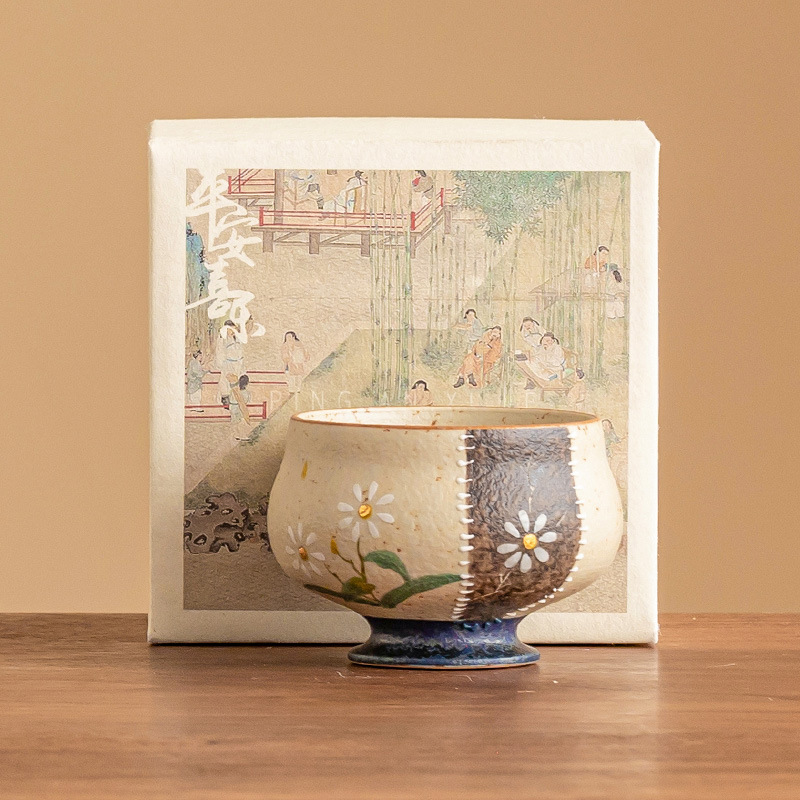 青花火石紅高足禪定杯