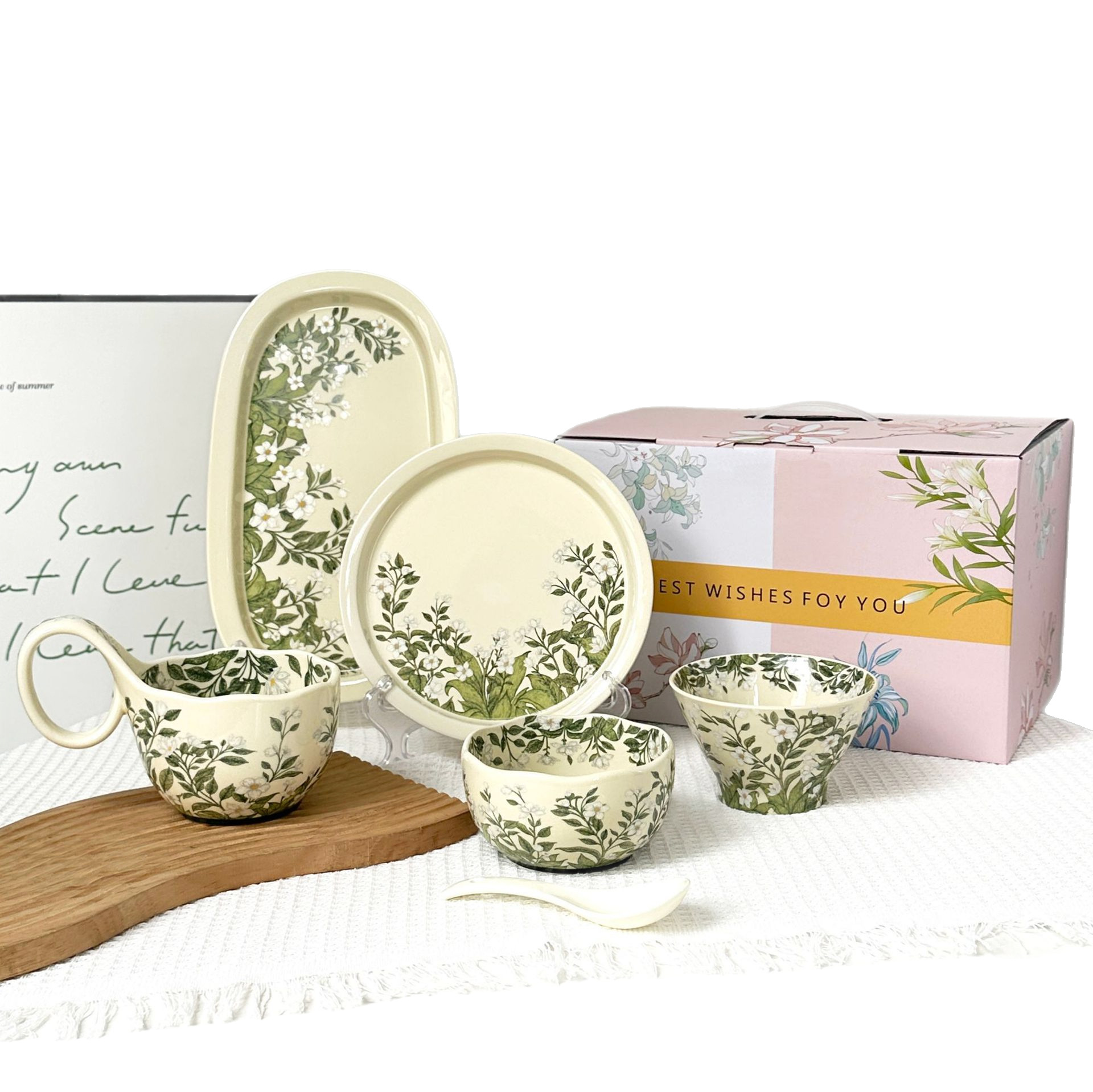 茉莉花陶瓷復古馬克八角杯