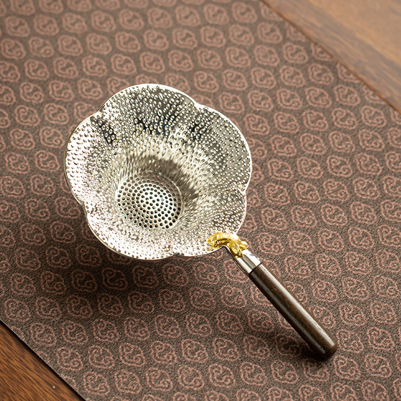 手工錘紋鎏銀小金魚茶濾