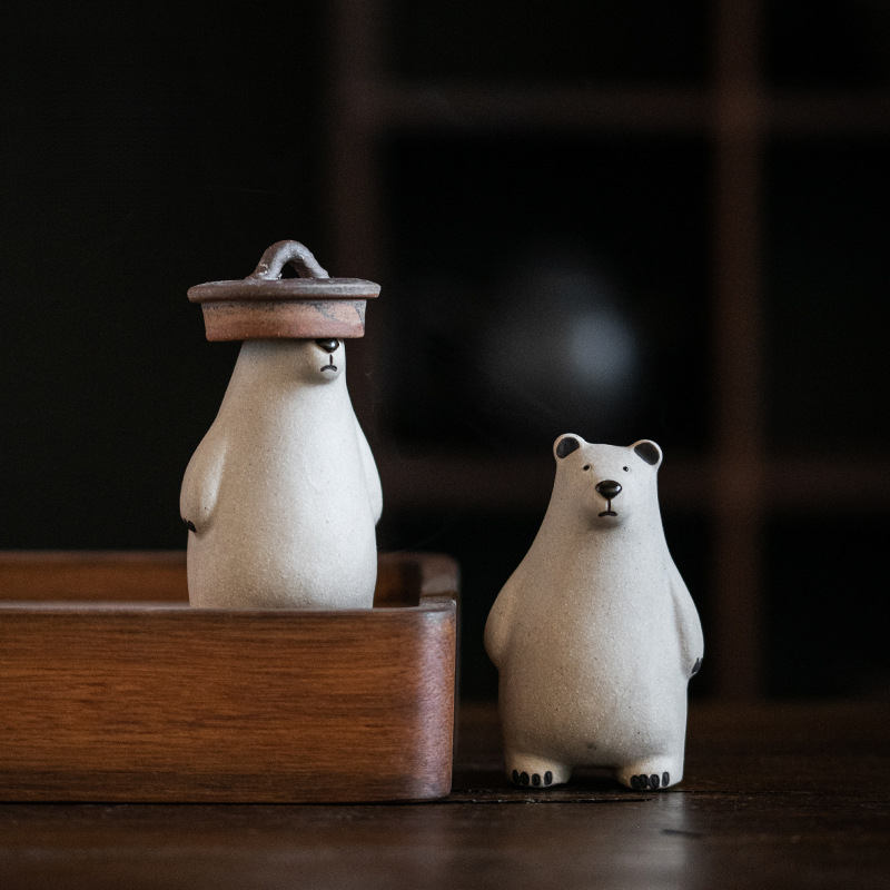 手工紫砂茶寵擺件創意可愛小熊茶玩壺蓋托