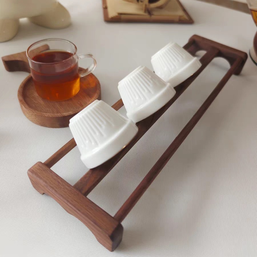 胡桃木茶具收納架