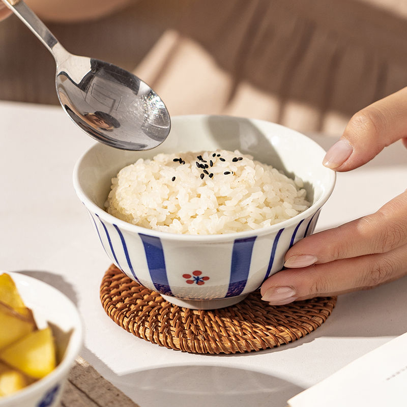 日式家用釉下彩復古斗笠碗米飯碗