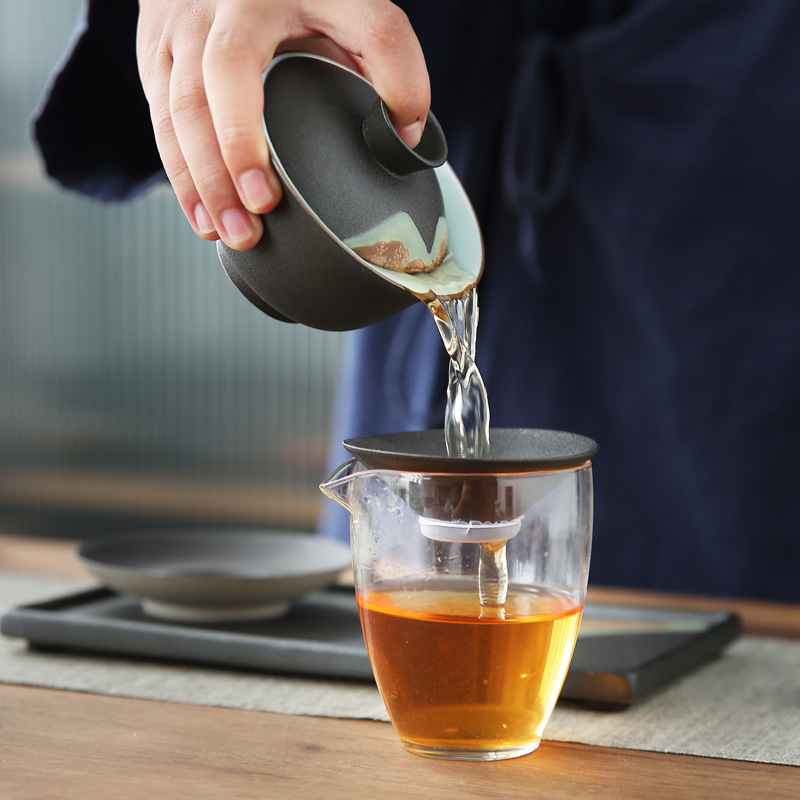 日式手繪陶瓷三才蓋碗